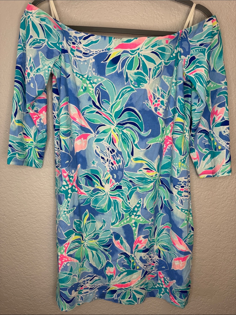 Lilly Pulitzer Laurana Off the Shoulder Dress Medium Blue Bennett Celestial Seas - Picture 2 of 6